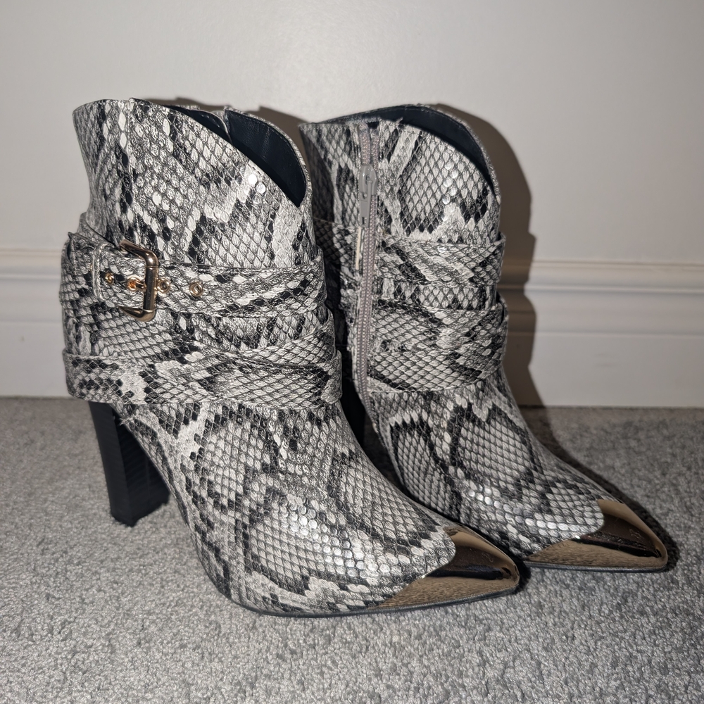 Snakeskin Ankle Boots with Silver Accents